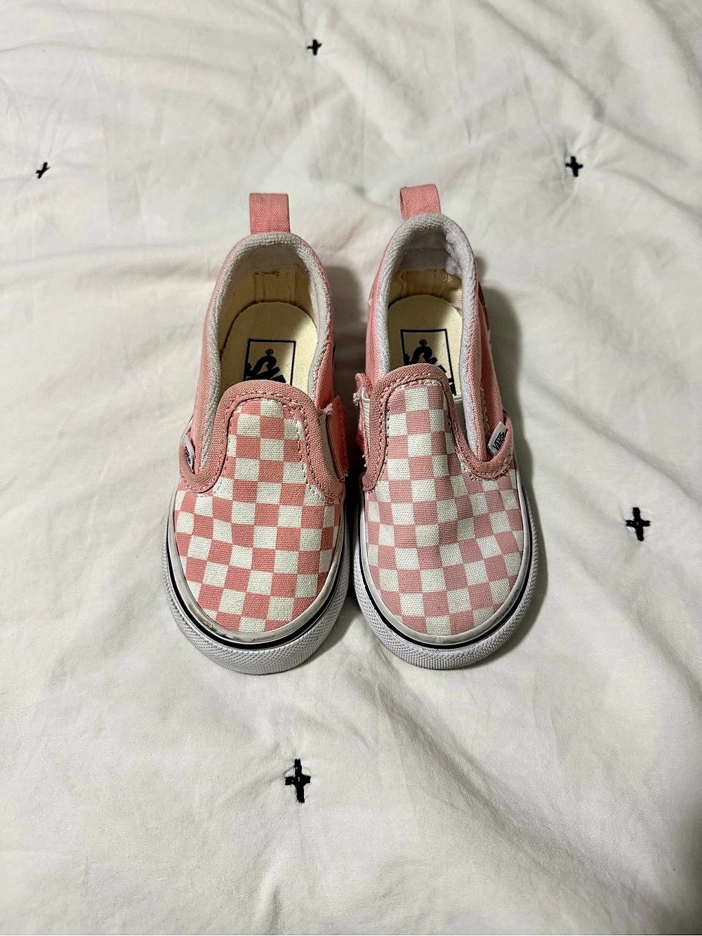 Vans Toddler Checkerboard Slip-On V Sneakers Pink & White Toddler US 7